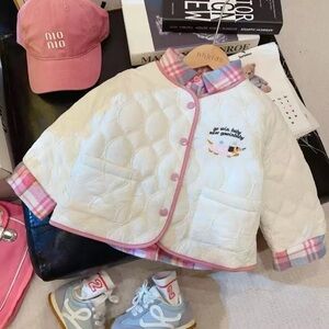 White Quilted Jacket with Pink Accents